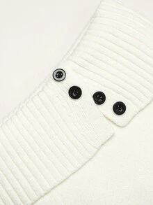 SHEIN Teen Girl Teen Girl Autumn/Winter Fashion Casual High Waist Cuffed Button Decor Knit Solid Color Flare Long Pants - Beige - View 5