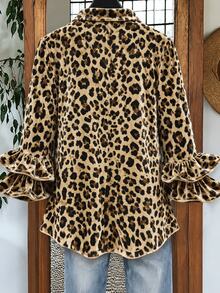 Linhara Busana Wanita Ukuran Besar Musim Semi/Panas: Elegan, Kasual, Minimalis, dan Serbaguna, Blus Wanita Ukuran Besar Motif Leopard Vintage Acak Lengan Panjang Dua Lapis dengan Desain Manset Berkerut, Cocok untuk Pakaian Musim Semi/Panas - MultiWarna - View 2