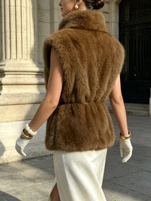 Pariaura New Winter Sleeveless Slimming Faux Fur Coat For Women - Brown - View 2