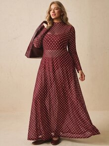 Freevana 大尺碼女款波點休閒日常夏季洋裝 - 酒紅色 - 查看 5