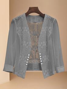 SHEIN 25 Summer New Lace Patchwork Lightweight Jacket For Women - Light Grey - View 4