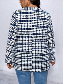 SHEIN 大尺碼女款秋冬格紋簡約西裝外套 - 彩色 - 查看 7