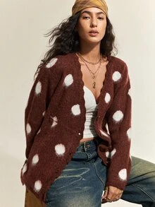 SHEIN 女款波點休閒日常穿著長袖針織衫 - 黑色 - 查看 6
