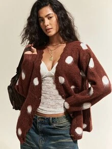 SHEIN 女款波點休閒日常穿著長袖針織衫 - 黑色 - 查看 5