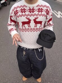 Manfinity Hypemode 男士圓領長袖套頭毛衣，休閒提花針織秋冬服飾，聖誕費爾島落肩百搭鹿與雪花圖案套頭毛衣 - 米色 - 查看 1