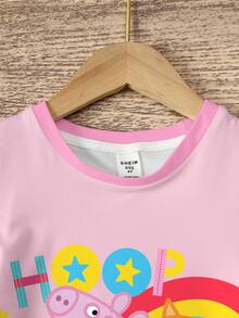 Peppa Pig X SHEIN Young Girl Round Neck Short Sleeve Casual Dress - White - View 5