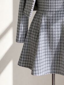 Fine & Folde Women's Plaid Pattern Long Sleeve Pearl Decor Jacket And Ruffle Hem Dress 2 Pieces Set - Multicolor - View 7