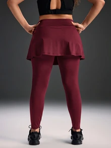 Powerista Women's Plus Size Solid Color 2-In-1 Leggings Skirt, Suitable For Running, Workout, Sports, Yoga - Burgundy - View 3