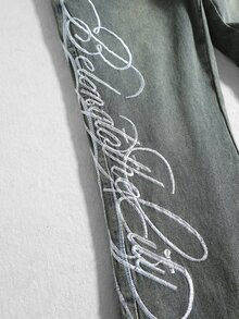 ROMWE MEN 男士口號刺繡牛仔褲，適合春夏日常穿著 - 銅色 - 查看 5