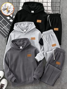 SHEIN 3件組青少年男孩休閒可愛日常舒適經典三色寬鬆直筒運動長褲套裝，買2送1，適合外出、學校、日常聚會，秋冬開學季 - 彩色 - 查看 1