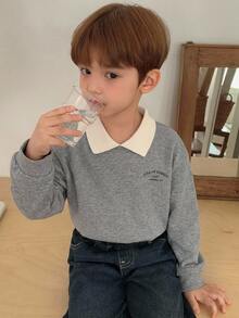 Dazy Kids 兒童秋季服飾 小男孩休閒版型字母印花日系森系風格T恤 - 深灰色 - 查看 3