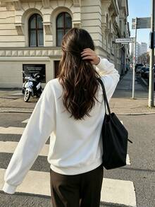 Anewsta Women's Lace Patchwork Casual Daily Long Sleeve Sweatshirt - White - View 2