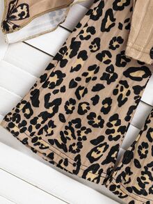 SHEIN Young Girls Khaki Leopard Print Bow Asymmetrical Top And Leopard Print Flare Pants 2 Pieces Set, Autumn Fashion - Brown - View 8