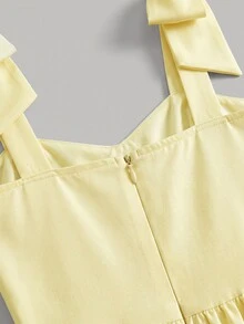 Kids Tween Girl Solid Color Sleeveless Dress With Shoulder Bow Decor - Yellow - View 6