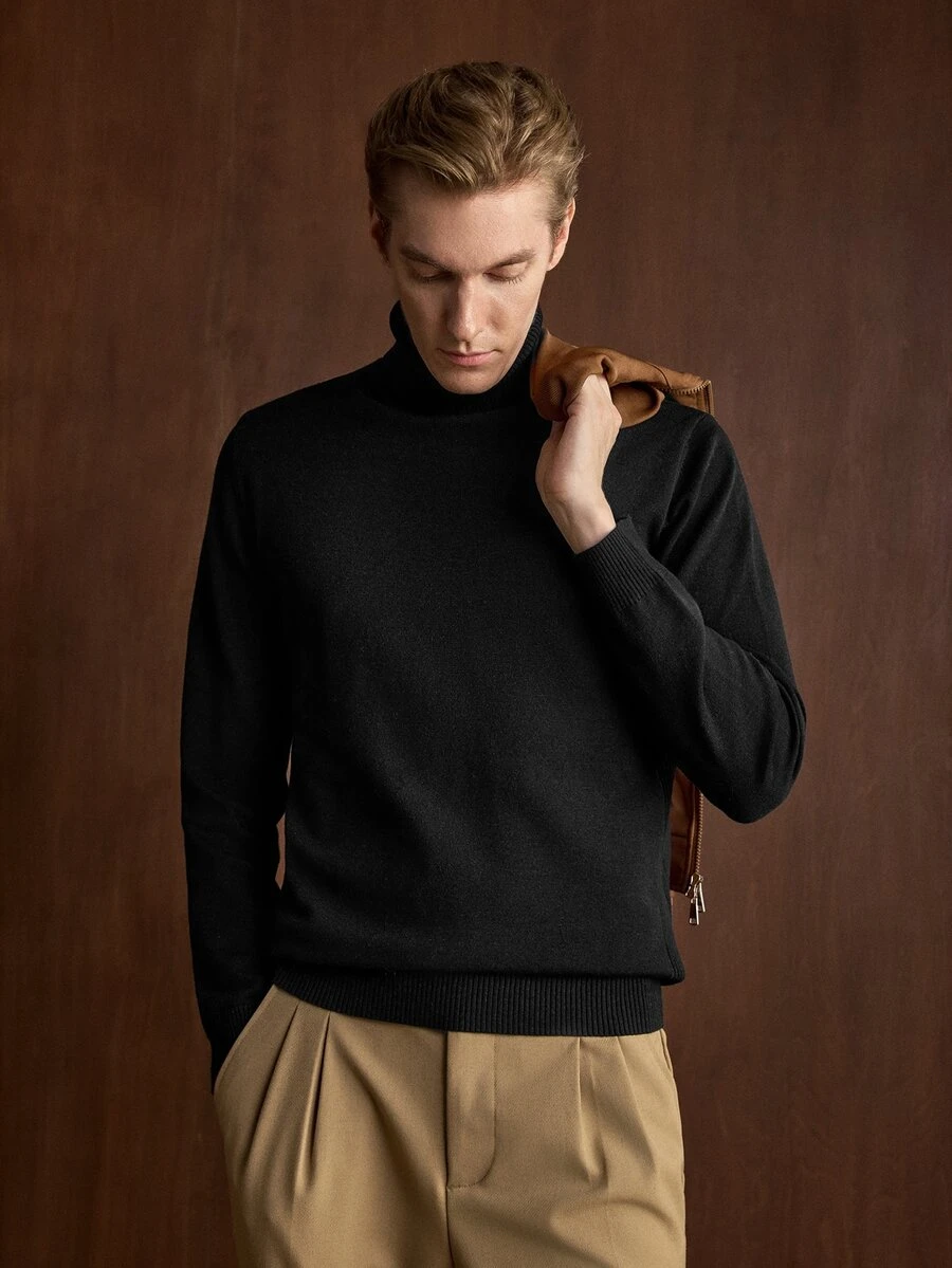 Manfinity CityGents Men's Solid Color Long Sleeve Stand Collar Casual Versatile Everyday Sweater, Autumn/Winter - Multicolor - View 1