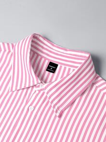 Manfinity Homme Men's Woven Minimalist Blue & White Striped Shirt - Pink - View 3
