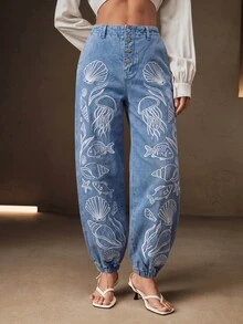 Anewsta Women's Exquisite Luxurious Heavy Embroidery Rope Decor White Long Pants For Summer Vacation - Blue - View 4
