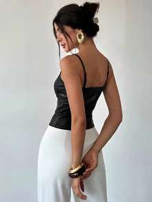 Firerie 女款優雅浪漫精緻迷人度假情人節性感蕾絲黑白襯衫，適合早午餐、夜晚外出、夏季穿著 - 黑色 - 查看 7