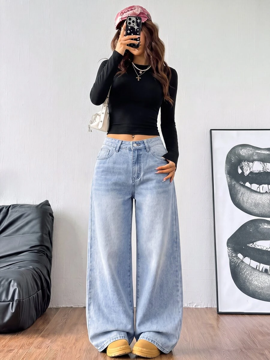 Coolane Women's Loose Wide Leg Jeans - Dark Wash - View 1