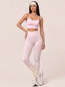 SHEIN BAE Women's Leopard Print Ruched Butt Leggings For Daily Fitness And Sports - Baby Pink - View 6