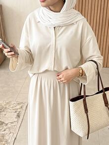 Solavon Women's White Shirt Top And Long Skirt 2 Pieces Set - Apricot - View 4