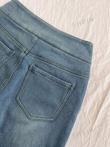 Flirla Low Waist Fashion Washed Denim Flare Pants - Medium Wash - View 4