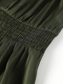 Rometta Plus Size Women's Colorblock Pleated Casual Party Dress - Army Green - View 4