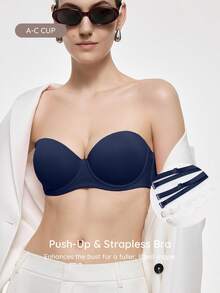 SHEIN Women's Solid Color Bandeau Comfortable Bra - Blue - View 1