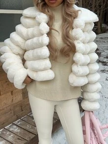 CovetEZ Women's Autumn/Winter Zip-Up Collar Versatile Faux Fur Jacket - White - View 3