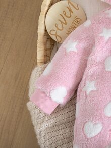 Vintaside Kids 新生兒寶寶愛心印花抓絨連身衣－長袖連帽連腳睡衣 秋冬款 - 粉色 - 查看 5