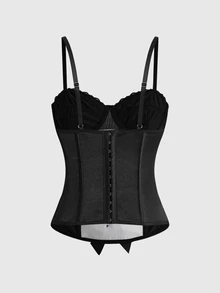 ROMWE Women's Skull Lace Bow Satin Camisole Bra, Sexy Adjustable Straps, Gothic Fairy Tale Style - Black - View 2