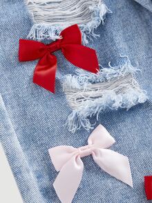 Celana Jeans Longgar Denim Biru Sobek dengan Hiasan Pita Merah Muda & Merah Lucu untuk Bayi Perempuan, Cocok untuk Sehari-hari & Streetwear, Gaya Y2K Chic Musim Gugur/Dingin - Biru - View 5