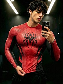 GymBeat Men's Spider Pattern Printed Long Sleeve Sports T-Shirt - Multicolor - View 1