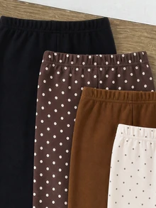 Baby Girl 1 Random Piece Cute Sweet Polka Dot Bow Print Long Pants Leggings Soft Fabric Suitable For Christmas Autumn Winter - Multicolor - View 4