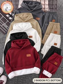 SHEIN 兒童青少年男孩字母拼接保暖內裡休閒運動長褲 秋季 - 彩色 - 查看 1