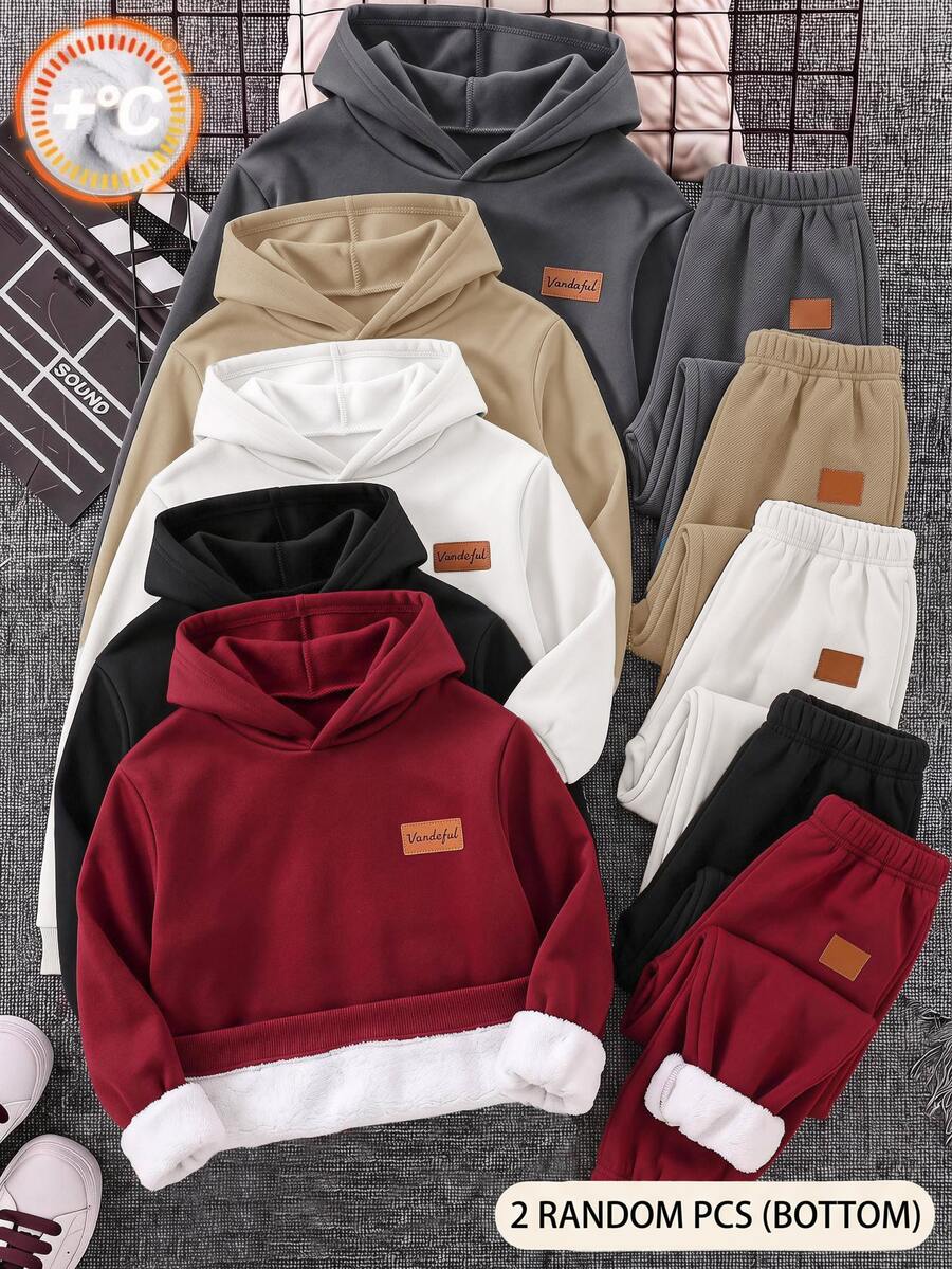 SHEIN 兒童青少年男孩字母拼接保暖內裡休閒運動長褲 秋季 - 彩色 - 查看 1