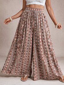 Freevana 女款大尺碼寬腿長褲，附口袋，優雅休閒街頭風度假風，春夏女裝大尺碼長褲 - 彩色 - 查看 5