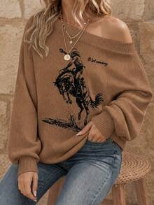EMERY ROSE Women's Casual Off-Shoulder Sweater Suitable For Autumn/Winter - Multicolor - View 1