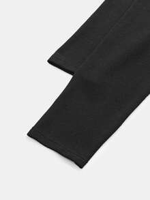 GlowEve CURVE Plus Size Knit Solid Color Cardigan With Front Button Closure, Striped Slim Fit Camisole With Drawstring Decor, Elegant Casual Commute Daily Outing Long Pants - Black - View 3