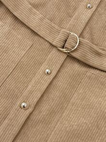 SHEIN Women's Textured Fabric Metal Buckle Business Casual Midi Dress - Brown - View 9