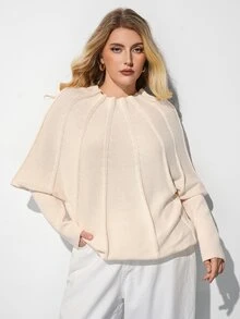 Maija Plus Size Women's Round Neck Batwing Long Sleeve Fashion Pullover Sweater - Beige - View 5