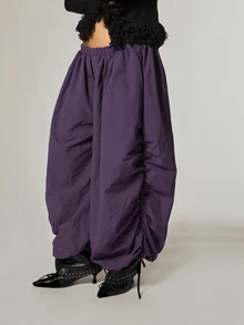 COUREZ Extreme Parachute Ruched Pants In Dark Purple Y2K Hip Hop Streetwear For Women Back To School Casual Bottoms Summer Night Bar Party - Purple - View 1