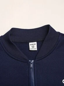 SHEIN Girlism 兒童青少年女孩秋季2件套長袖休閒套裝，連帽衛衣＋運動長褲，適合日常穿著與街頭穿搭，舒適舒適 - 藏蓝色 - 查看 4