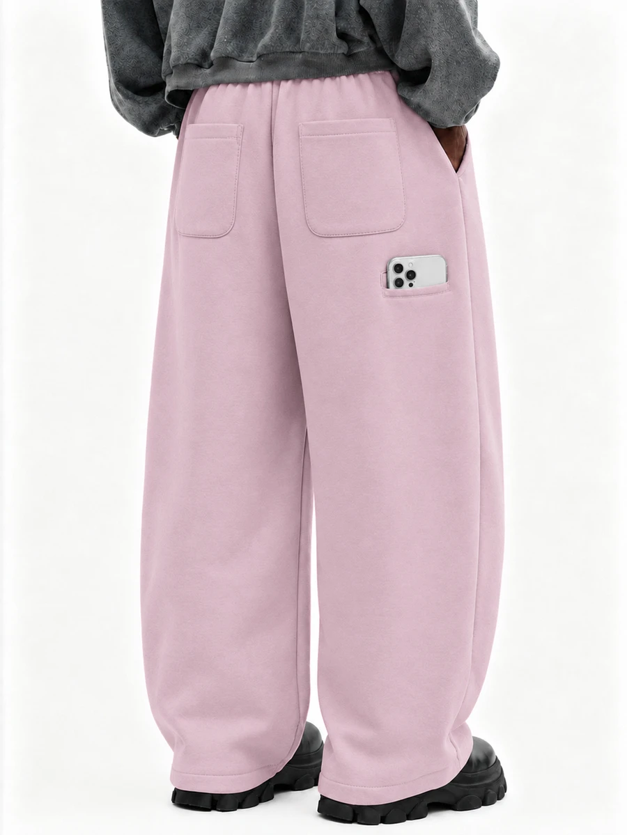 STYNVO Men's Elastic Waist Pockets Solid Color Drawstring Sweatpants - Pink - View 1