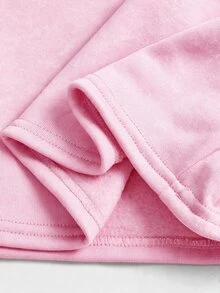 SHEIN Tween女孩秋冬休閒街頭風雪花印花寬鬆圓領長袖套頭衛衣與百褶寬腿運動褲套裝，2件套，咖啡棕色 - 粉色 - 查看 7
