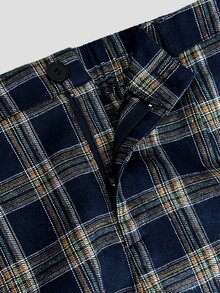 Sweetra Plus Size Women's Button Casual Versatile Plaid Wide Leg Pants - Navy Blue - View 4