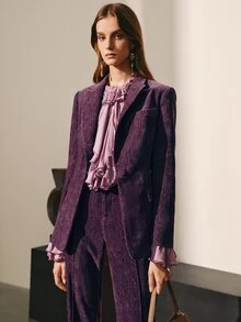 MOTF PREMIUM WOMEN'S VELVET ELEGANT FASHION COMMUTER BLAZER, AUTUMN/WINTER - Purple - View 4