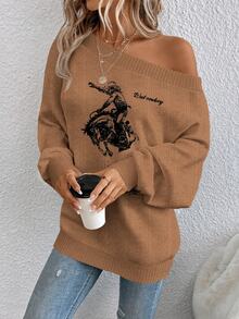 EMERY ROSE Women's Casual Off-Shoulder Sweater Suitable For Autumn/Winter - Multicolor - View 5