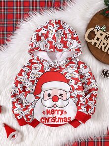 SHEIN Boys' Red Santa Claus Christmas Sweatshirt, Suitable For Streetwear, Street Style, Parent-Child Matching - Red - View 7