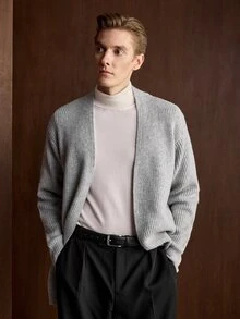 Manfinity CityGents 男士長袖優雅休閒舒適秋冬針織開襟衫 - 灰色 - 查看 7